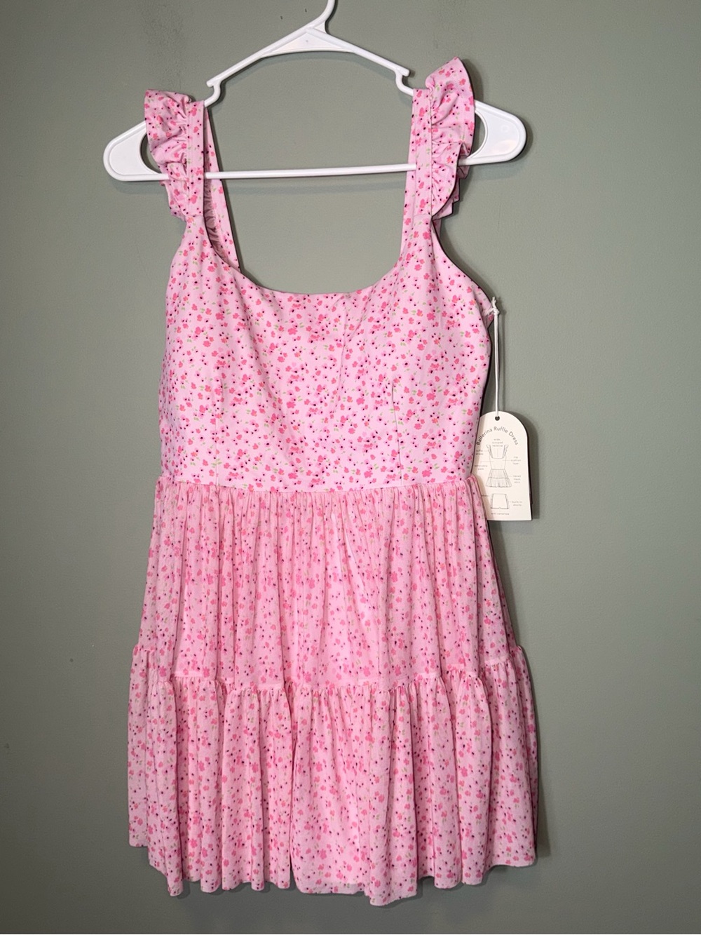 Blogilates Women's Pink Floral Ballerina Ruffle Mini Dress New Large